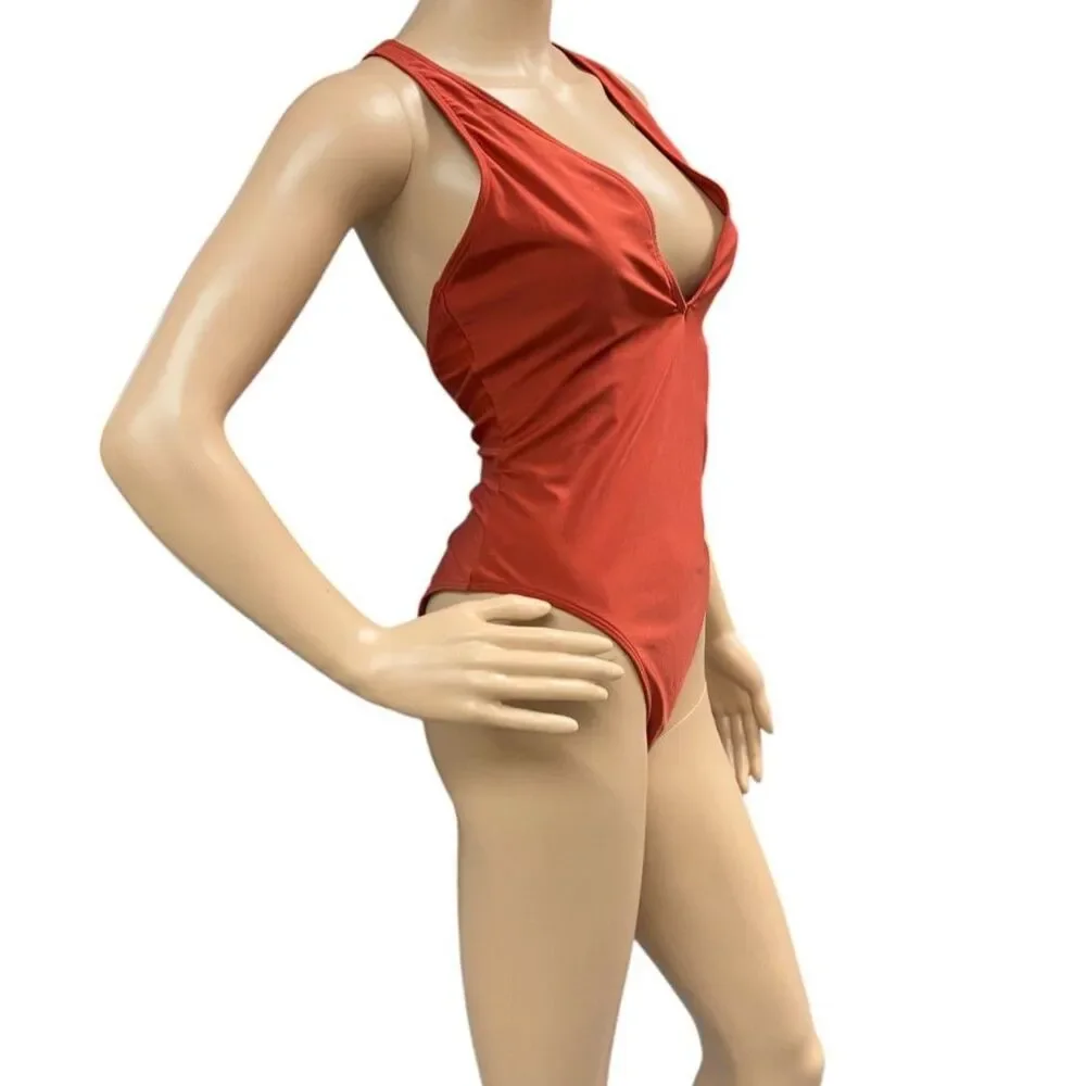 ASOS Burnt Orange One-Piece Swimsuit Bathing Suit Strappy Back Design Sz 8